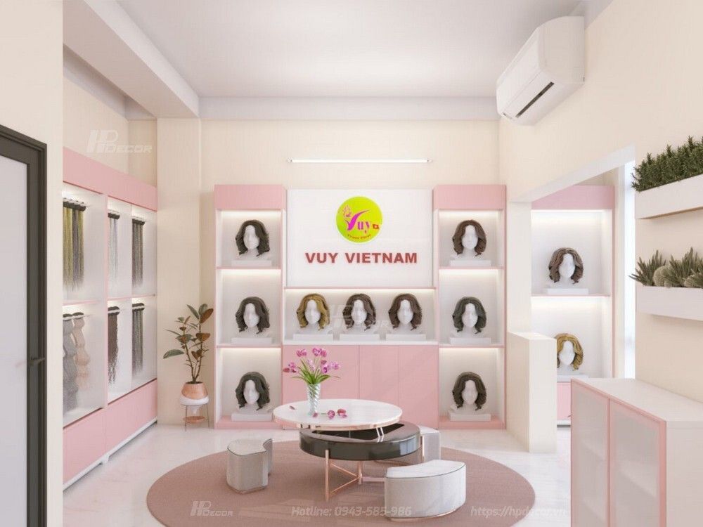 Thiết kế 3D shop tóc giả Vuy VietNam diện tích 14m2