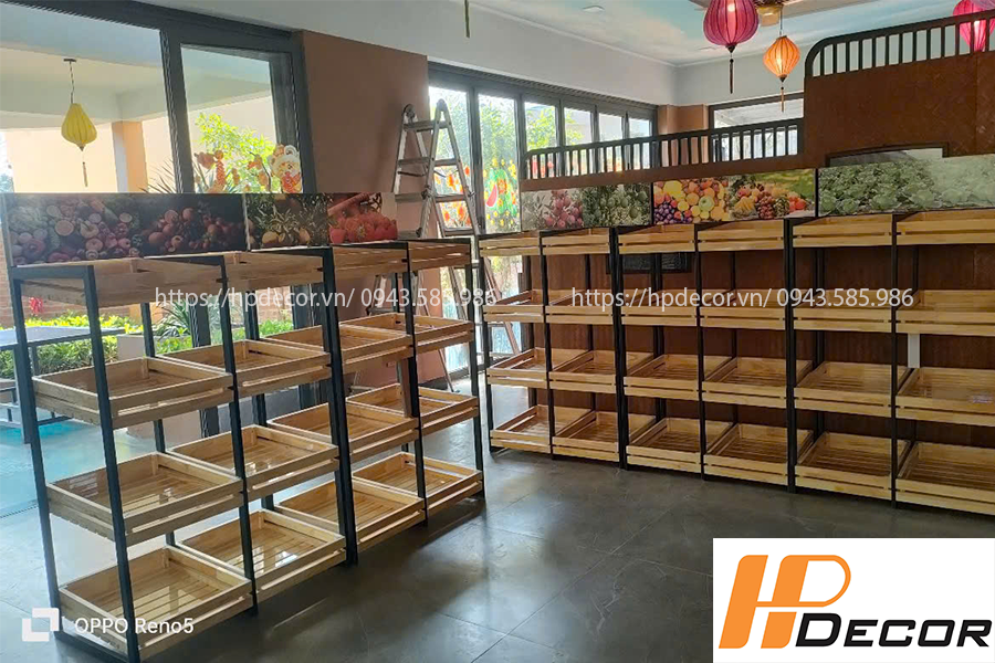 Thi công kệ bán hàng hoa quả sạch nhập khẩu KHQ01 Ke Ban Hang Hoa Qua Khq01